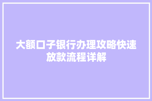 大额口子银行办理攻略快速放款流程详解
