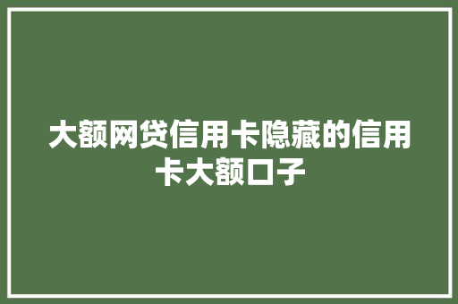 大额网贷信用卡隐藏的信用卡大额口子