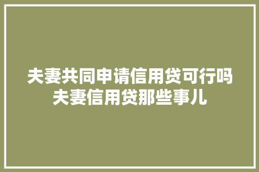 夫妻共同申请信用贷可行吗夫妻信用贷那些事儿