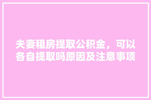 夫妻租房提取公积金，可以各自提取吗原因及注意事项