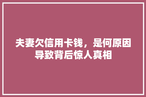 夫妻欠信用卡钱，是何原因导致背后惊人真相