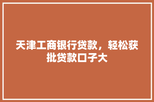 天津工商银行贷款，轻松获批贷款口子大