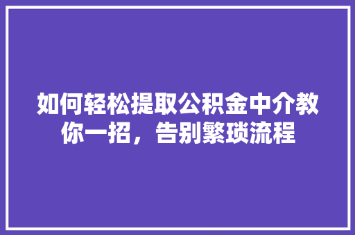 如何轻松提取公积金中介教你一招，告别繁琐流程
