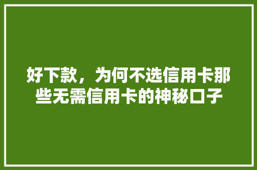 好下款，为何不选信用卡那些无需信用卡的神秘口子