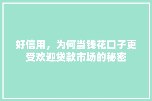 好信用，为何当钱花口子更受欢迎贷款市场的秘密