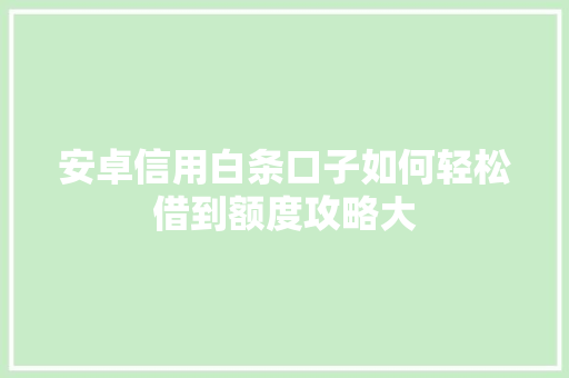 安卓信用白条口子如何轻松借到额度攻略大