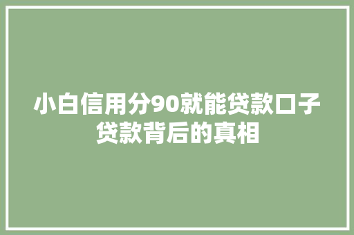 小白信用分90就能贷款口子贷款背后的真相