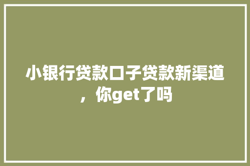 小银行贷款口子贷款新渠道，你get了吗