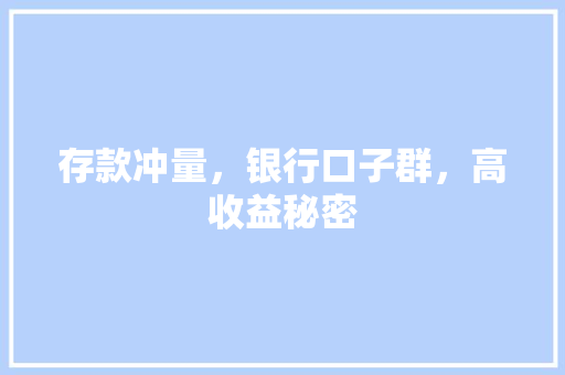 存款冲量，银行口子群，高收益秘密