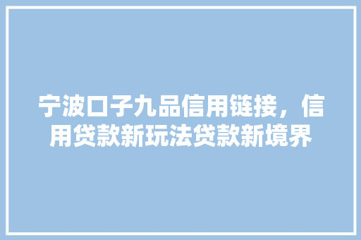 宁波口子九品信用链接，信用贷款新玩法贷款新境界