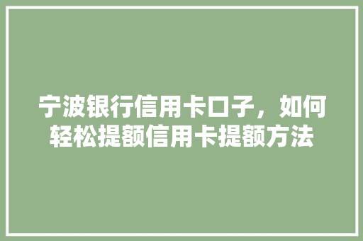 宁波银行信用卡口子，如何轻松提额信用卡提额方法