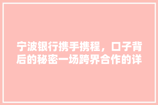宁波银行携手携程，口子背后的秘密一场跨界合作的详细  第1张