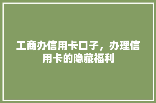 工商办信用卡口子，办理信用卡的隐藏福利