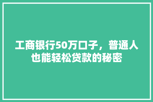 工商银行50万口子，普通人也能轻松贷款的秘密