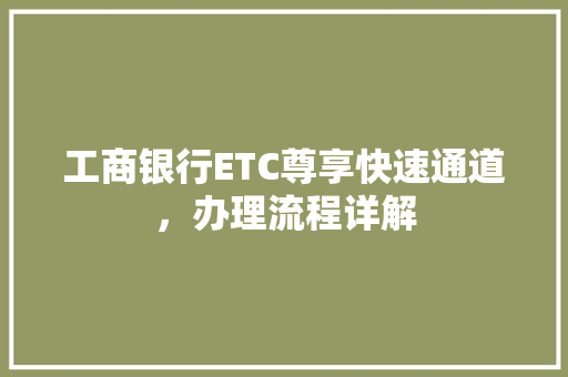 工商银行ETC尊享快速通道，办理流程详解