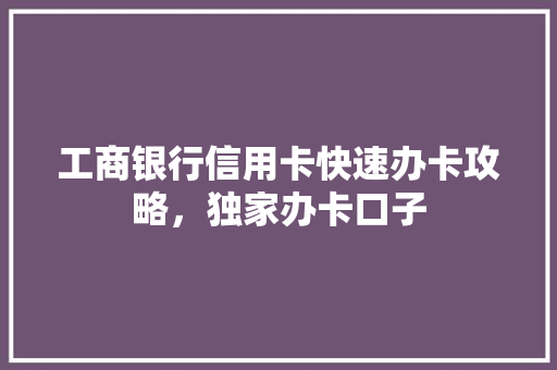 工商银行信用卡快速办卡攻略，独家办卡口子