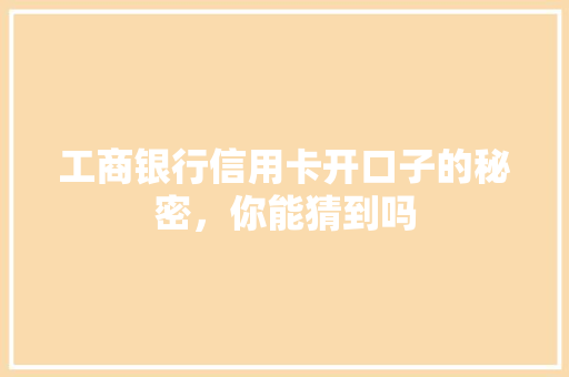 工商银行信用卡开口子的秘密，你能猜到吗