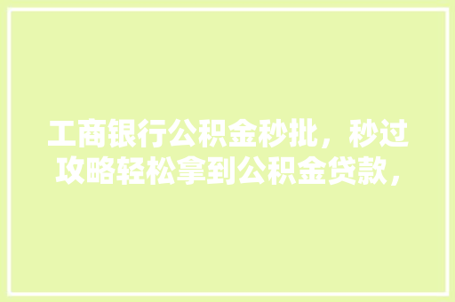 工商银行公积金秒批，秒过攻略轻松拿到公积金贷款，告别繁琐流程