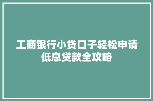 工商银行小贷口子轻松申请低息贷款全攻略