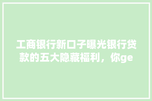 工商银行新口子曝光银行贷款的五大隐藏福利，你get了吗