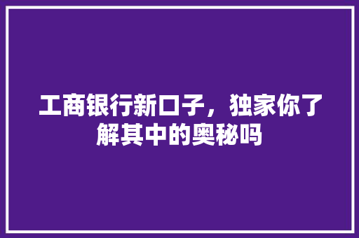 工商银行新口子，独家你了解其中的奥秘吗