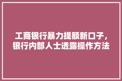 工商银行暴力提额新口子，银行内部人士透露操作方法