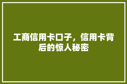 工商信用卡口子，信用卡背后的惊人秘密