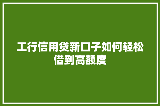 工行信用贷新口子如何轻松借到高额度