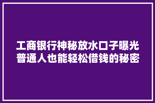工商银行神秘放水口子曝光普通人也能轻松借钱的秘密