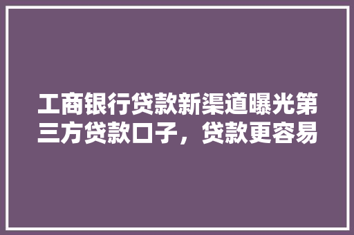 工商银行贷款新渠道曝光第三方贷款口子，贷款更容易，真实操作全