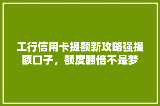 工行信用卡提额新攻略强提额口子，额度翻倍不是梦