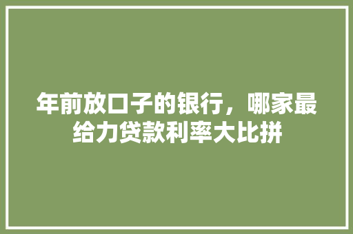 年前放口子的银行，哪家最给力贷款利率大比拼
