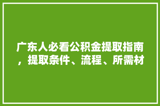 广东人必看公积金提取指南，提取条件、流程、所需材料一次了解