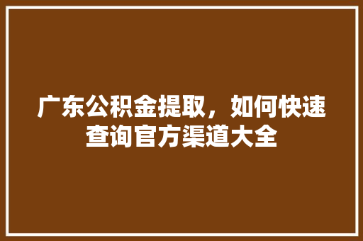 广东公积金提取，如何快速查询官方渠道大全