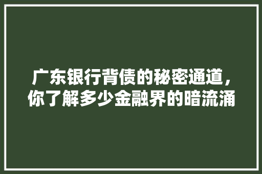 广东银行背债的秘密通道，你了解多少金融界的暗流涌动