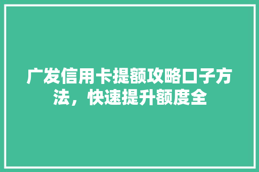 广发信用卡提额攻略口子方法，快速提升额度全