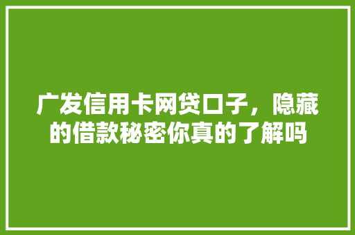 广发信用卡网贷口子，隐藏的借款秘密你真的了解吗