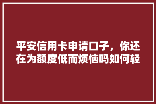 平安信用卡申请口子，你还在为额度低而烦恼吗如何轻松提升信用卡额度