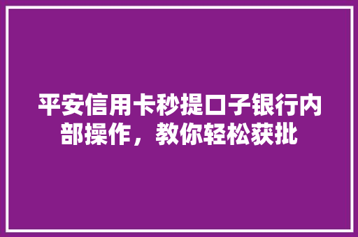 平安信用卡秒提口子银行内部操作，教你轻松获批