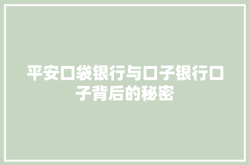 平安口袋银行与口子银行口子背后的秘密