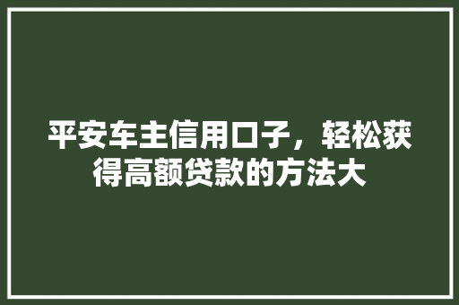 平安车主信用口子，轻松获得高额贷款的方法大