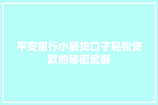 平安银行小额贷口子轻松贷款的秘密武器