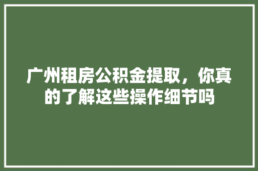 广州租房公积金提取，你真的了解这些操作细节吗