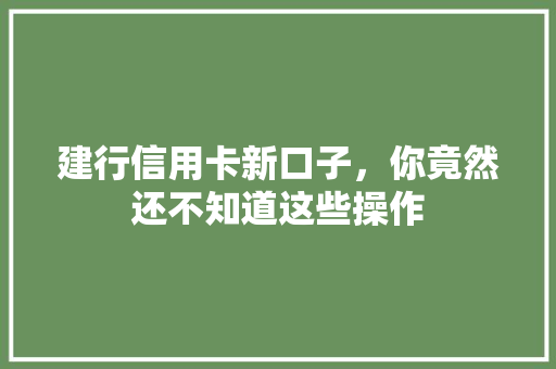 建行信用卡新口子，你竟然还不知道这些操作