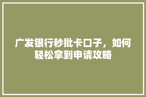 广发银行秒批卡口子，如何轻松拿到申请攻略