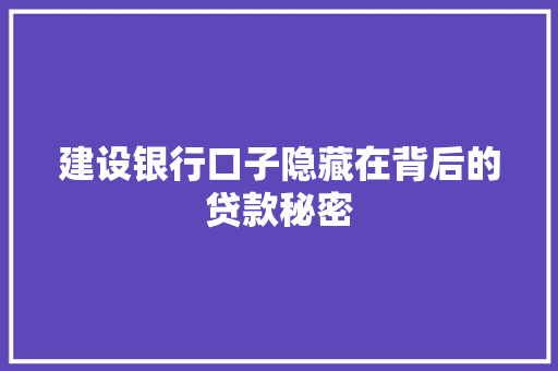 建设银行口子隐藏在背后的贷款秘密