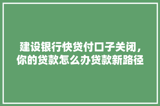建设银行快贷付口子关闭，你的贷款怎么办贷款新路径