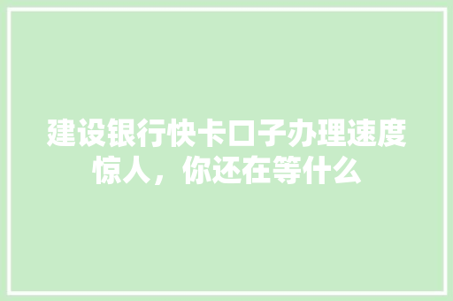 建设银行快卡口子办理速度惊人，你还在等什么