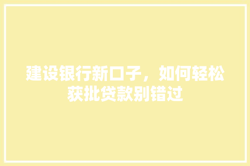 建设银行新口子，如何轻松获批贷款别错过