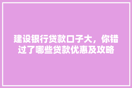 建设银行贷款口子大，你错过了哪些贷款优惠及攻略